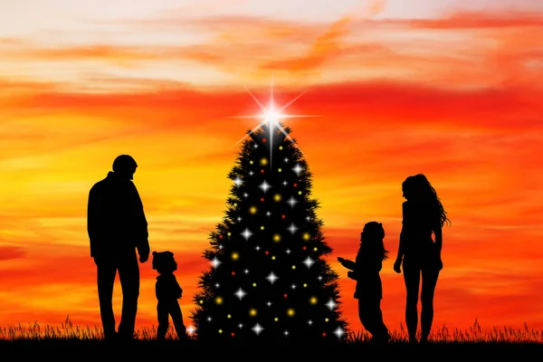family decorate the Christmas tree