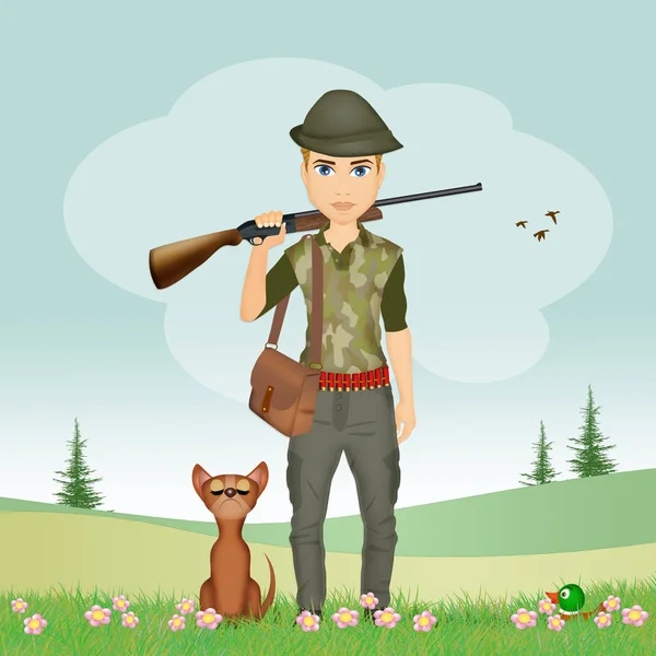 Man hunter and dog — Stock Photo, Image