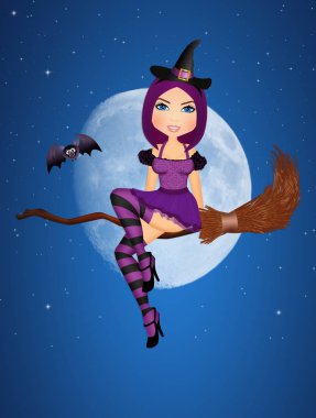 süpürge üzerinde cadı