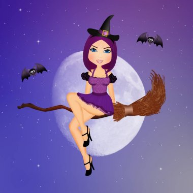 süpürge üzerinde cadı