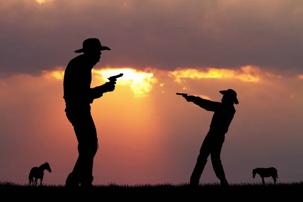 Duell av cowboy vid solnedgången — Stockfoto