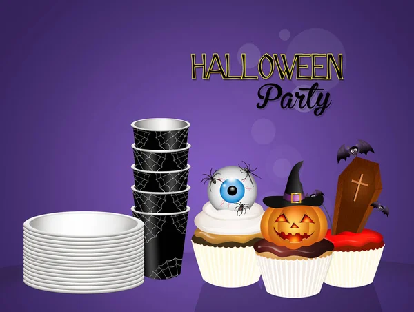 Einladung zur Halloween-Party mit Cupcakes — Stockfoto