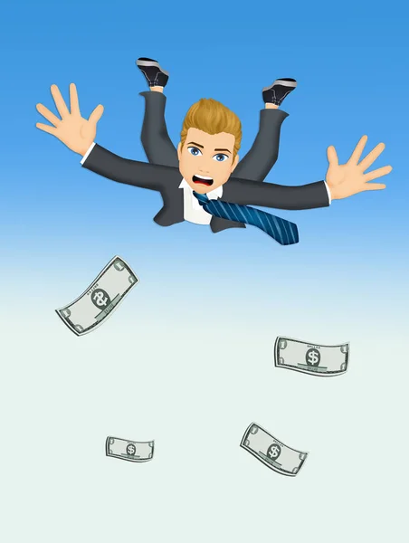 businessman with dollars jump