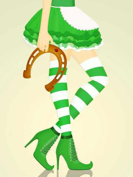 Girl Saint patrick with horseshoe — Stock Photo, Image