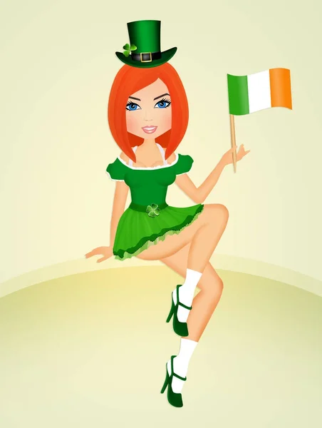 Saint patrick girl with Irish flag — Stock Photo, Image