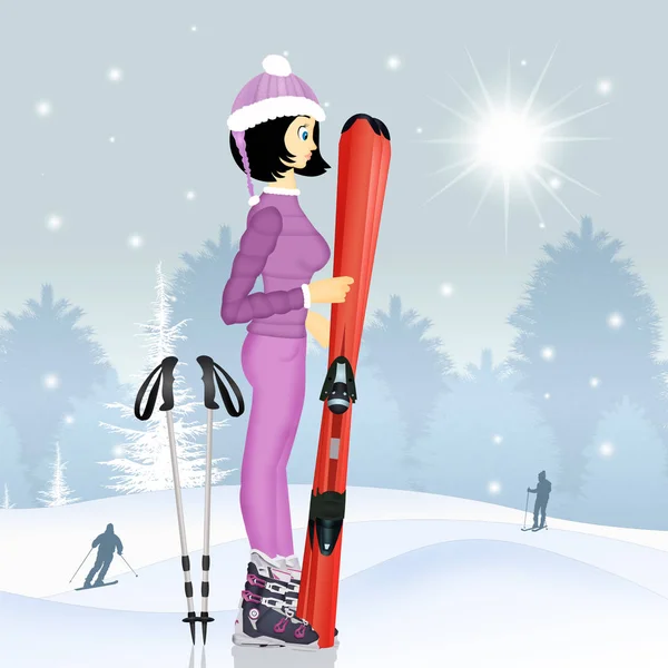Chica esquiadora en invierno — Foto de Stock