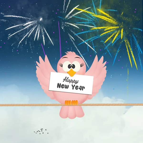bird with new year postcard