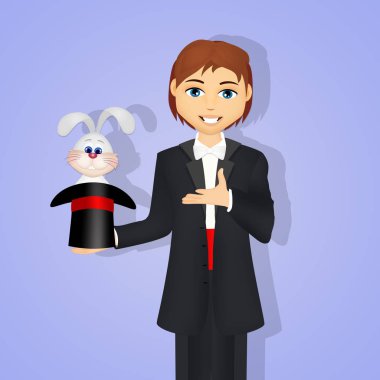 Sihirbaz sihirli şapkalı tavşanlı