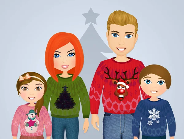 Семья с шерстяными свитерами на Рождество — стоковое фото