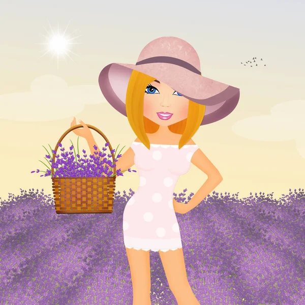 Girl in the lavender field — Stock Photo, Image