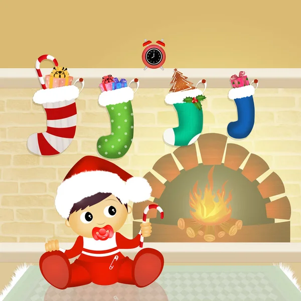 圣诞袜在壁炉 — 图库照片