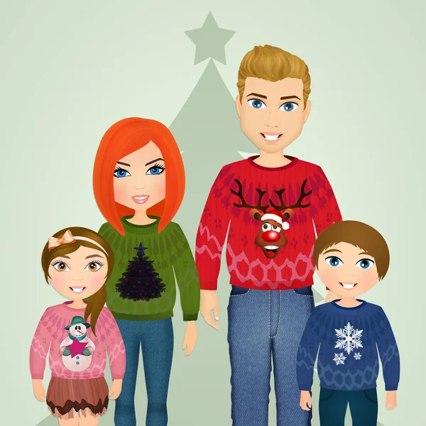 Family with wool sweaters for Christmas — Stock Photo, Image