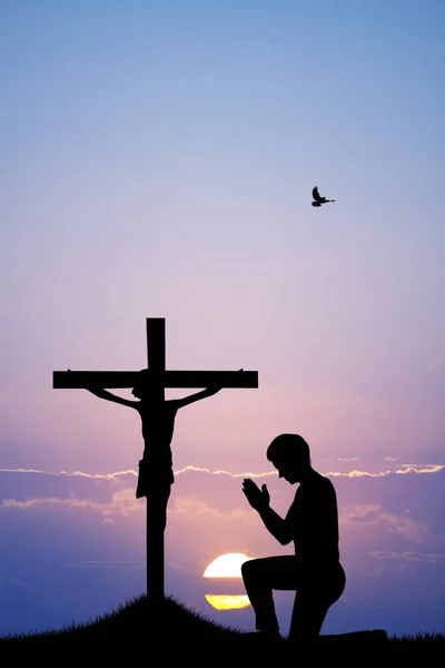 Illustration Man Prays — Stock Photo, Image