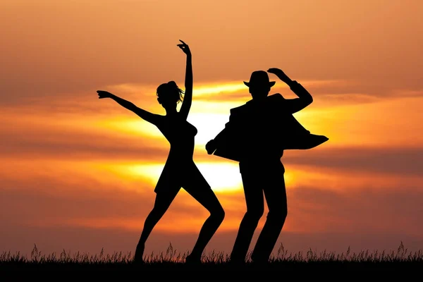 Illustration Von Mann Und Frau Beim Tanzen Bei Sonnenuntergang — Stockfoto