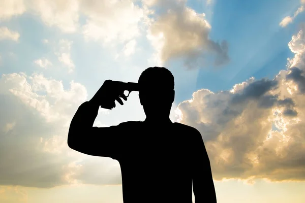 Ilustracja Mężczyzna Wskazującego Pistolet Głowy Samobójstwo — Zdjęcie stockowe
