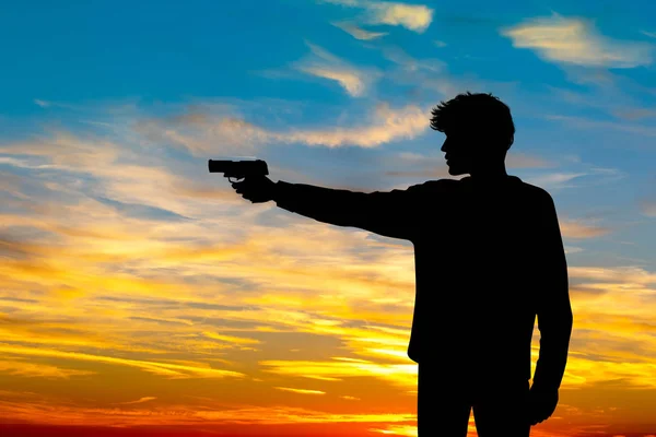Ilustración Hombre Con Pistola Atardecer — Foto de Stock