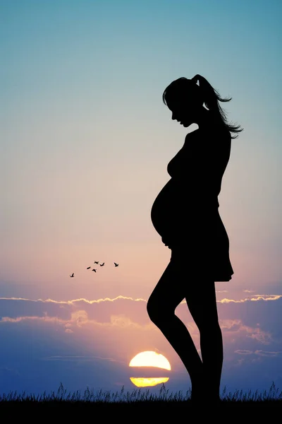 해질녘 임신한 여자의 — 스톡 사진