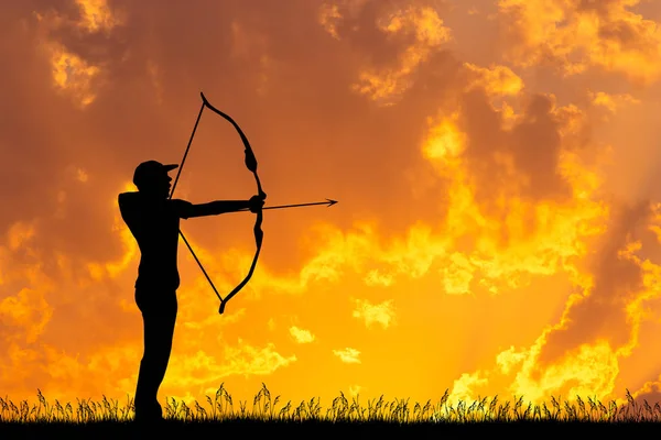 Illustration Archer Man Sunset — Stock Photo, Image