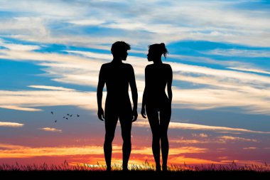 gün batımında çiftin illüstrasyon