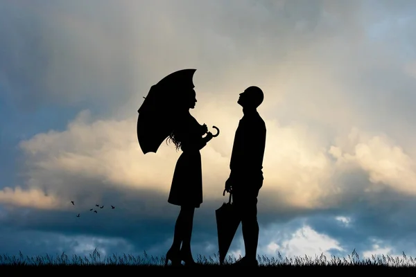 带雨伞的情侣插图 — 图库照片