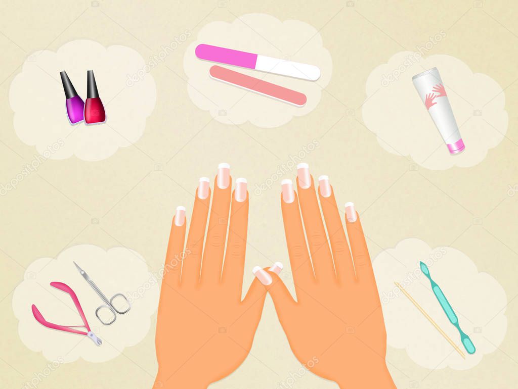illustration of French manicure