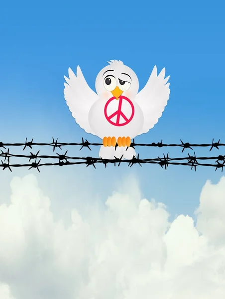 Abbildung Der Taube Mit Friedenszeichen Auf Draht — Stockfoto