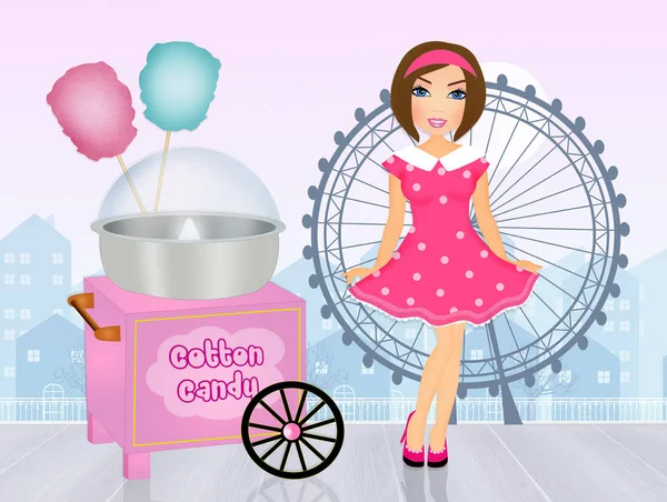 Illustration Girl Amusement Prk Cotton Candy — Stock Photo, Image