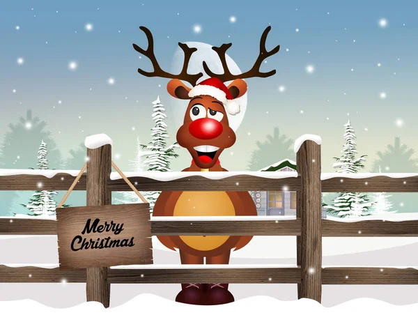 Illustration Reindeer Christmas Winter Landscape — Stock Photo, Image