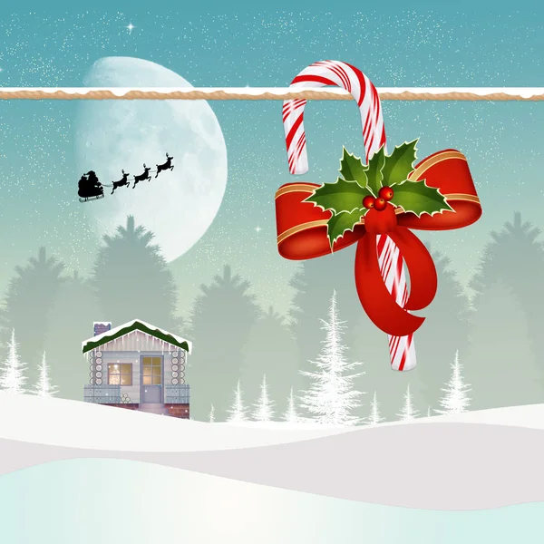 Illustration Von Weihnachtsbonbons Mit Stechpalme Und Schleife — Stockfoto