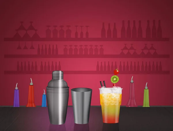 Illustration Von Barkeeper Shake Und Cocktail — Stockfoto