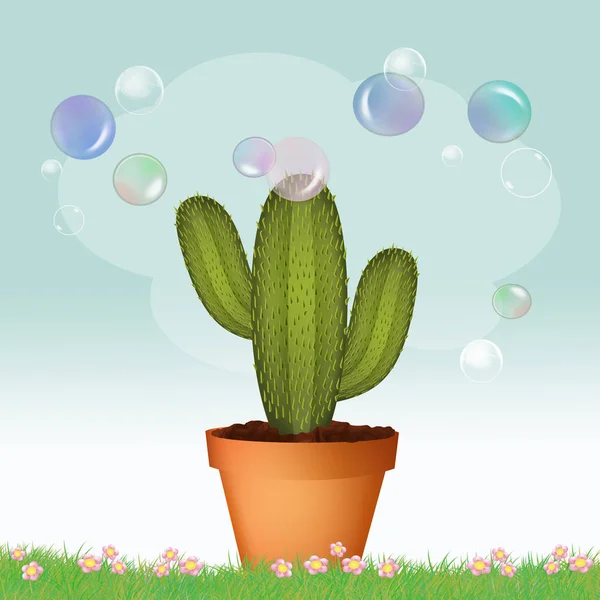 Illustration Von Seifenblasen Auf Kakteenpflanzen — Stockfoto