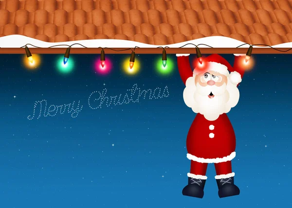 Illustration Santa Claus Klättrare Tak — Stockfoto