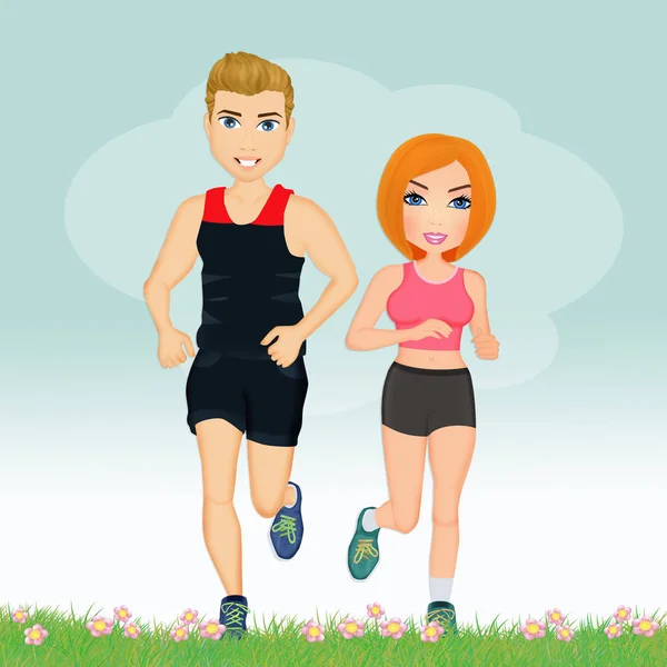 Illustration Man Woman Runner — Stock Photo, Image