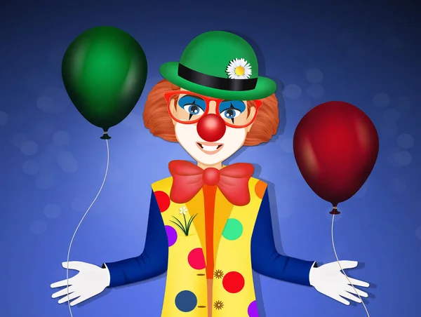 Иллюстрация Смешного Клоуна Воздушными Шарами — стоковое фото