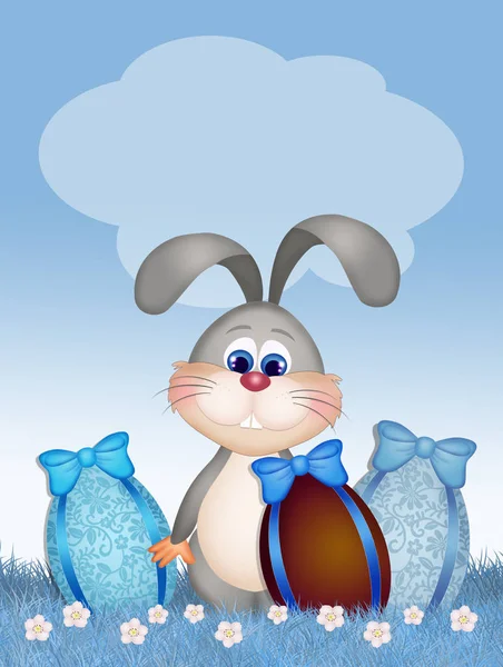 Иллюстрация Пасхального Кролика Шоколадными Яйцами — стоковое фото