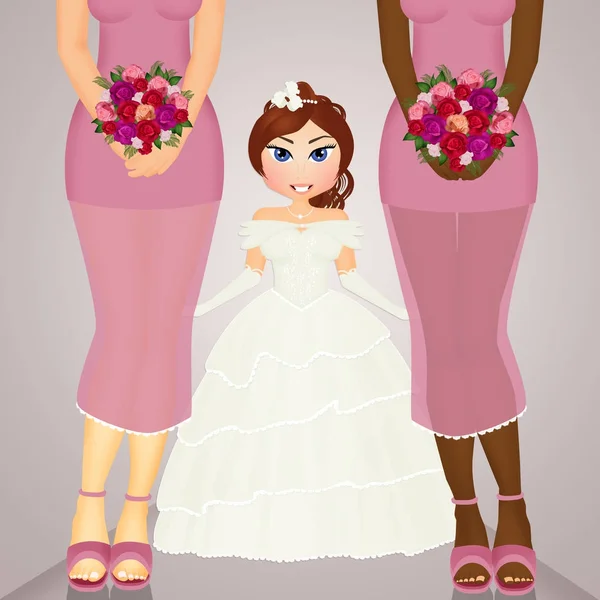 Illustratie Van Bruidsmeisjes Bruid — Stockfoto