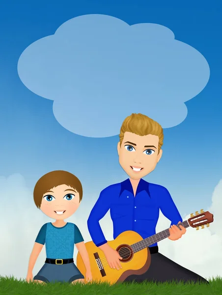 illustration of father and child with guitar
