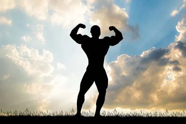 Illustration Bodybuilder Silhouette Sunset — Stock Photo, Image