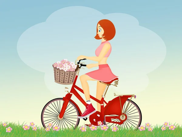 自行车上的女孩插图 — 图库照片