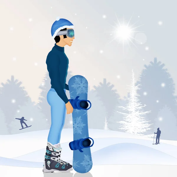 Ilustração Homem Com Snowboard Inverno — Fotografia de Stock