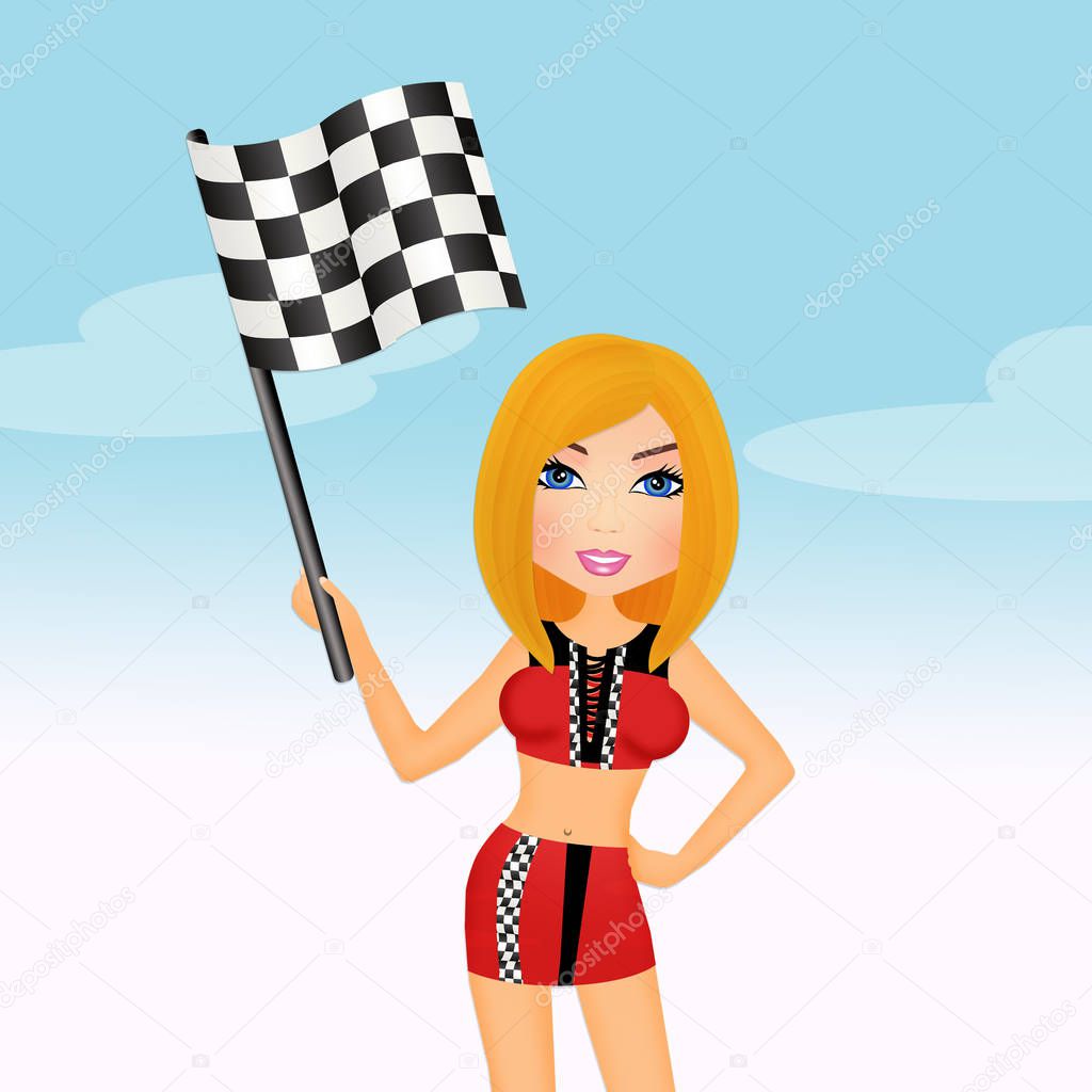 illustration of girl with the checkered flag