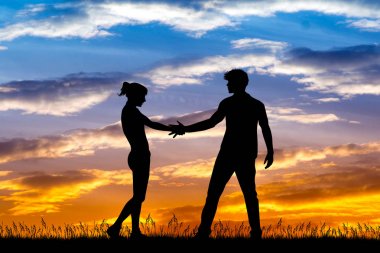 gün batımında romantik çift çizimi