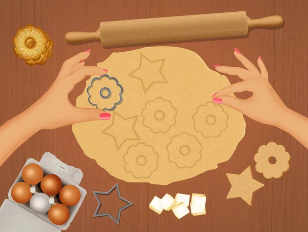 Ilustración Vista Superior Mujer Preparando Cookies — Foto de Stock