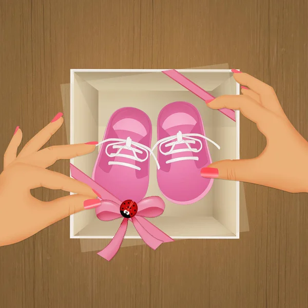 Illustratie Van Roze Baby Schoenen Doos Van Gift — Stockfoto