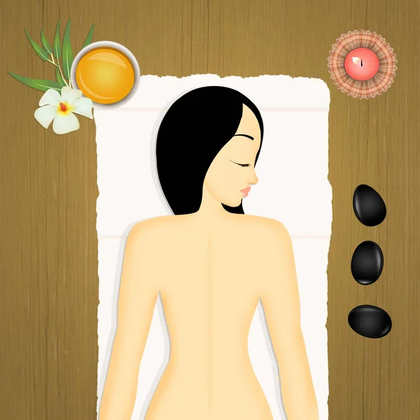 illustration of girl stone massage view from above
