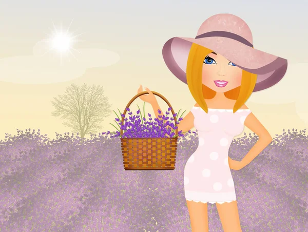 Illustrazione Ragazza Con Lavanda — Foto Stock