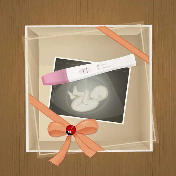 illustration of pregnancy test and ultrasound in the gift pack