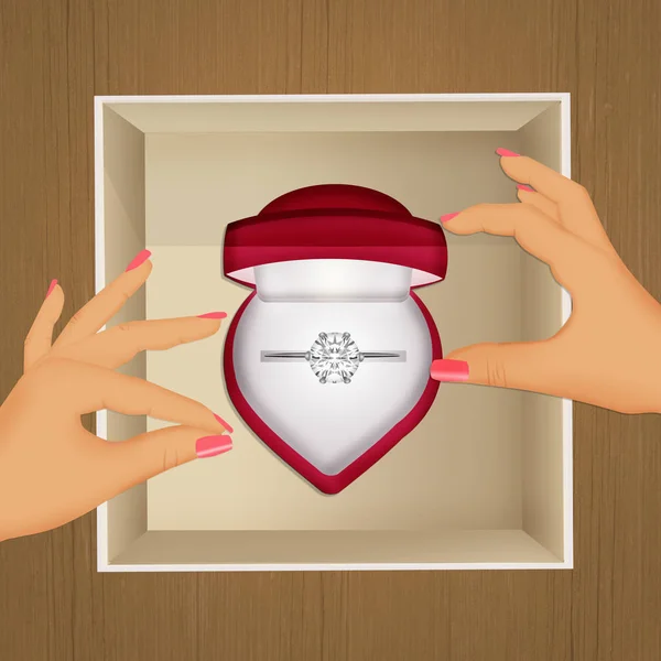 Ilustración Anillo Diamantes Regalo — Foto de Stock