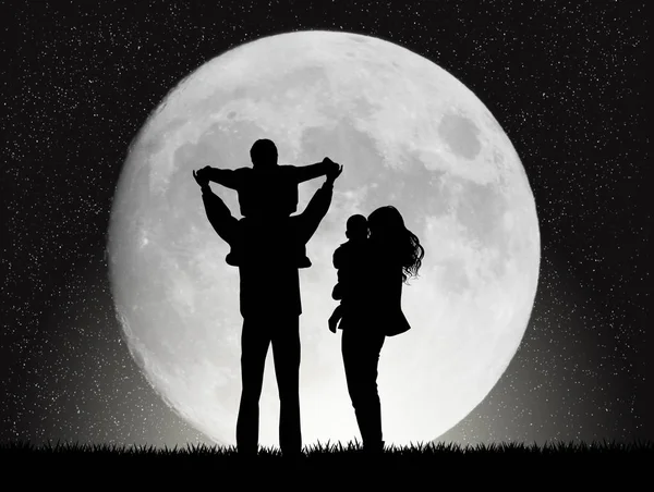 Ilustración Familia Mirando Superluna — Foto de Stock