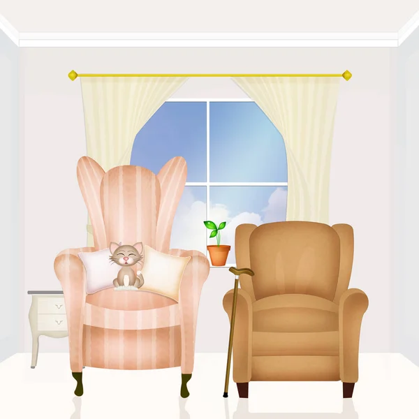 Illustration Grandfather Grandmother Armchair — Stock Photo, Image